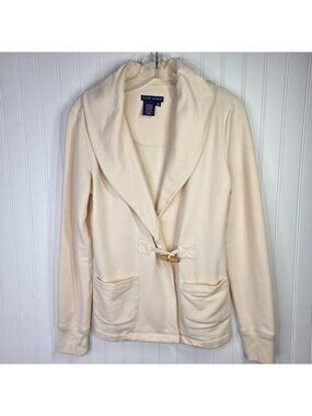 Ralph Lauren Jacket Womens Medium Cream Fleece Toggle Blazer Shawl Casual
